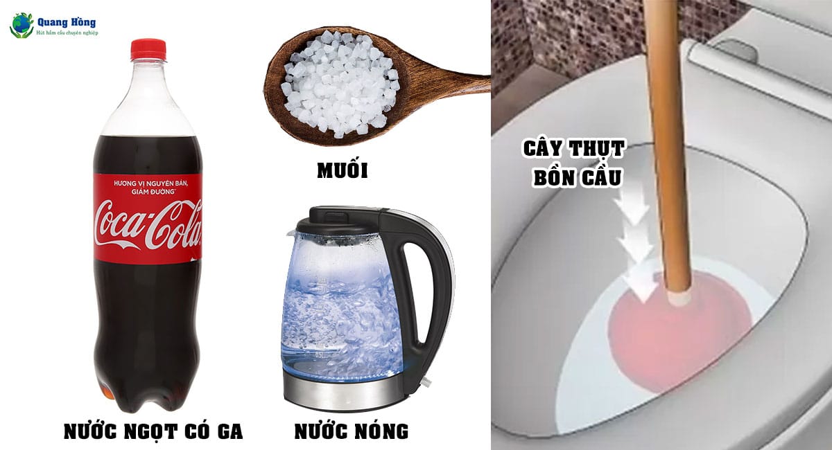 Coca Cola + Nước Nóng + Muối + Cây thụt bồn cầu